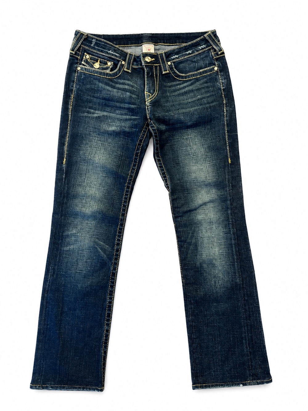 True Religion Women's Dark Indigo Bootcut Jeans with Contrast Stitching